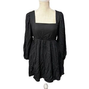 NWT Forever 21 Woven Dress Long Puff Sleeve Mini Black Womens Size S